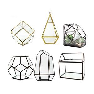 Artdragon hanging gold black terrarium vase container,wholesale brass geometric terrarium glass decor