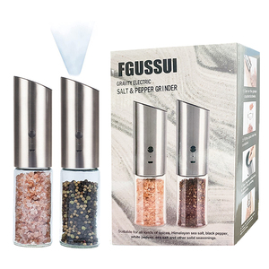 Wholesale USB Rechargeable Gravity <b>Pepper</b> and Salt Set with Adjustable Coarseness & LED Light - Product Image 1