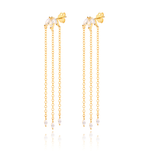 Pendientes de Cadena de Lujo Estilo Ins con Borlas y Circonitas Ojo de Caballo de Plata de Ley, Moda Europea y Americana ROXI - Product Image 3