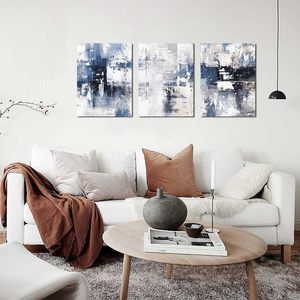 Tranh nghệ thuật trừu tượng màu trắng xanh trên vải bố, hiện đại, có khung, vẽ tay, in kỹ thuật số 6 màu, tranh in màu xám, kích thước 12x16 - Product Image 6