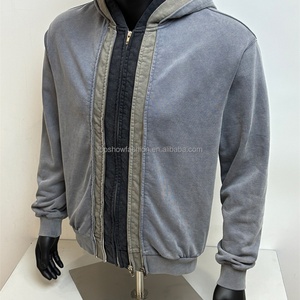 Fabricants de sweats à capuche streetwear TOPSHOW, sweats à capuche personnalisés, blancs, simples, avec fermeture éclair, lavage à l'acide, double trois couches, fermeture éclair, pour hommes - Product Image 1