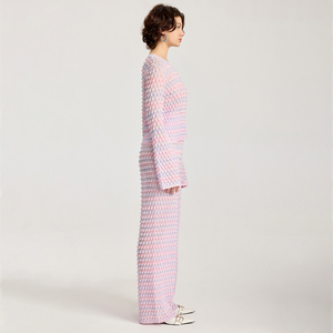 लाउंज नरम पोशाक स्वेटर पैंट महिलाओं गुलाबी स्वेटर मल्टीकोटेड बुना स्वेटर सेट - Product Image 2