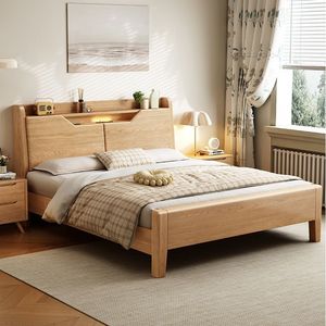 <span class=keywords><strong>Lit</strong></span> en bois massif de frêne blanc de style nordique (avec tête de <span class=keywords><strong>lit</strong></span> LED et rangement) <span class=keywords><strong>Lit</strong></span> plateforme minimaliste - Product Image 5