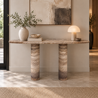 Table console en travertin gris foncé naturel, table d'entrée en pierre massif, table de couloir, table console décorative en pierre de luxe pour hôtel et villa