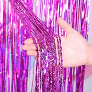 1x3M Laser Glitter Sparkle Metallic Fringe Tinsel Foil Curtains For Wedding Birthday Party New Year Merry Christmas Photo Booth