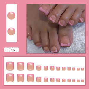 Lot de 24 faux ongles de pieds réutilisables en ABS de haute qualité, motif français rose imprimé, couverture complète - Product Image 2