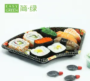 Bandeja de Sushi en forma de abanico, contenedor de sushi HP-08, contenedor de plástico desechable PS con tapa, nuevo diseño