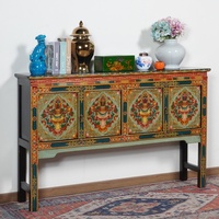 Console multifonctionnelle en bois d'orme de style tibétain chinois, aspect antique, à quatre portes et pieds hauts, pour hall d'entrée, meuble d'altar, mobilier de maison