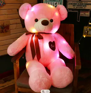 Urso de pelúcia personalizado luminoso brilhante, boneco de pelúcia, adorável, led, para presente de dia dos namorados