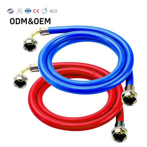 Lot de 2 tuyaux de machine à laver en caoutchouc anti-éclatement à 90 degrés, tuyaux de machine à laver codés rouge et bleu pour eau chaude et froide - Product Image 1