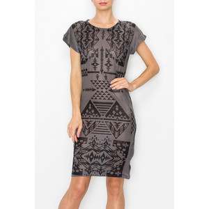 Vestido de Manga Corta con Estampado Azteca - Gris - Product Image 3