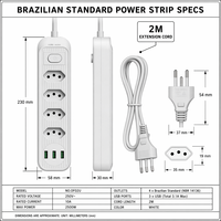 Regleta de Enchufes Brasileña de 4 Vías con Logotipo Personalizado al por Mayor, 3 Puertos USB de Carga Rápida, Carcasa Resistente al Fuego, Enchufe de Extensión Duradero