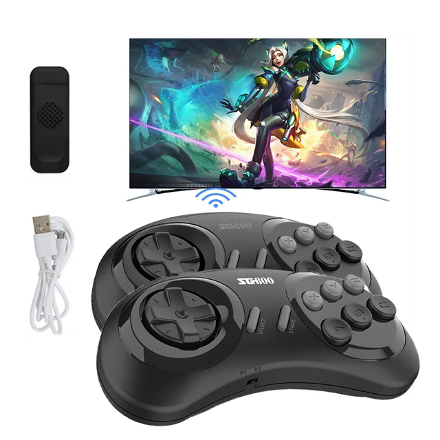 Powkiddy 2.4G Wireless Dual Controller Gamepad 128GB TF Expansion HD TV Video Game Consoles for Mega Drive 5000 Built-in Games