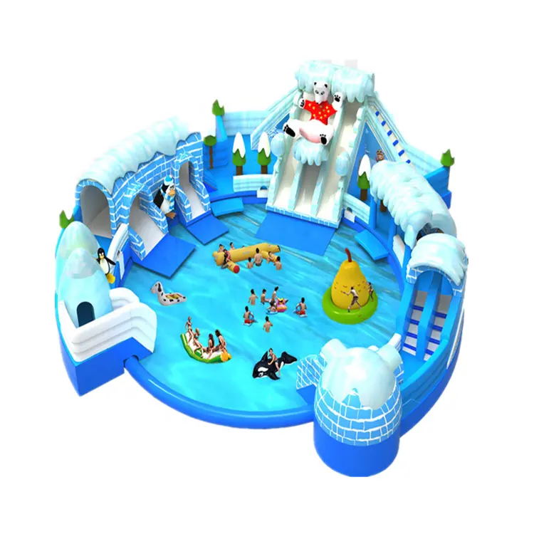 Polar bear theme best sale crazy fun seal welding inflatable mobile water park customized size inflatable land water park