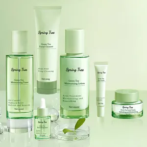 Conjunto de cuidados com a pele chá verde (novo) clareador hidratante para o rosto, espuma de limpeza, sabonete e máscara de argila, toner de água, soro facial e creme facial