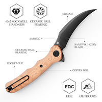 Couteau pliant multifonctionnel TRIVISA Lacerta EDC, lame 14C28N, manche en feuille de cuivre avec clip, outil de pêche, de chasse et de camping
