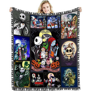 Kustomisasi cepat selimut perjalanan tempat tidur Sofa Festival selimut bulu flanel Jack karakter horor Halloween kualitas tinggi - Product Image 3