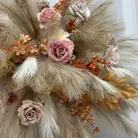 200cm 100cm Rose rose, fleurs de pampa marron, boule de fleurs artificielles en soie pour centre de table, décoration florale suspendue pour arche de mariage et toile de fond