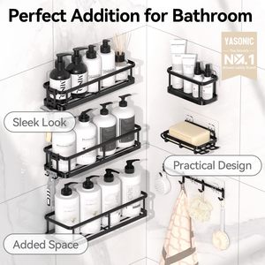 Portaoggetti <span class=keywords><strong>angolare</strong></span> per <span class=keywords><strong>doccia</strong></span> in acciaio inossidabile, senza foratura, adesivo, set da 5 pezzi per bagno - Product Image 2