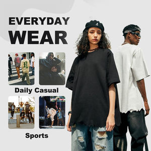 Street Hip Hop Style Unisex's Loose <strong>Messy</strong> Cutting Solid Color Cotton T-shirt Custom Fashion Washed Short Sleeve <strong>Tshirts</strong> - Product Image 2