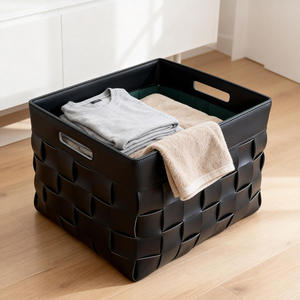 Panier de rangement multifonction en <span class=keywords><strong>cuir</strong></span> tressé rectangulaire moderne pour l'organisation des vêtements et les vêtements sales - Product Image 1