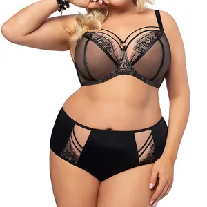 OEM Roupas Intimas Underwire Mature Lace Women Plus Size XXL F G Sexy Lingerie Big Breasted Bra Brief