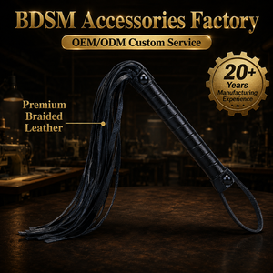 Frusta in Vera Pelle Intrecciata Premium 40cm con Logo Personalizzato, Colore Nero, Giocattoli Erotici, Frusta da Equitazione, Bondage <span class=keywords><strong>BDSM</strong></span> - Product Image 1