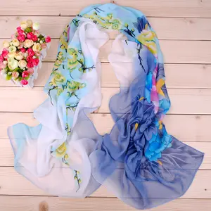 새로운 모란 꽃 여자의 인쇄 된 쉬폰 긴 스카프 도매 이우 봄/여름 스카프 작은 스카프