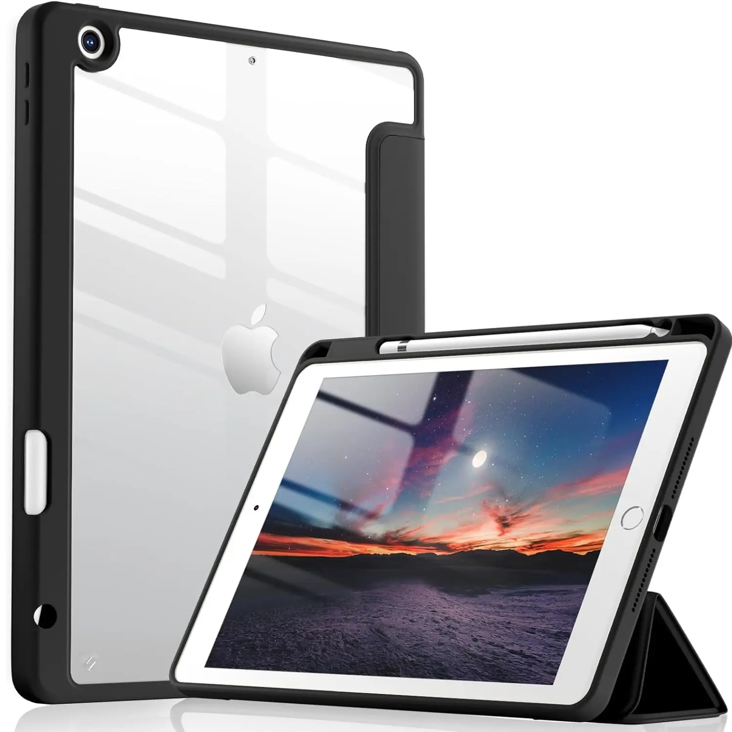 Tempat pensil Flip Tablet PU kulit pintar, penutup cangkang PC bening untuk iPad Air 3rd 10.5 "2019/iPad Pro 10.5 2017