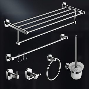 Ensemble d'accessoires de salle de bain standard 6 pièces en cuivre chromé, porte-serviettes, barre à serviettes, porte-brosse de toilette, style moderne minimaliste - Product Image 1