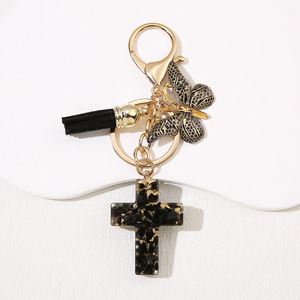 Fashion Butterfly Fringe Crystal Drop Glue Stone Cross Tassel Keychains Butterfly Tassel Charm Keychain - Product Image 3