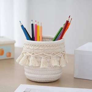 Juego de Cestas de Almacenamiento de Macramé, Organizador de Escritorio Tejido con <span class=keywords><strong>Cuerda</strong></span> de Algodón y Borlas, Cubierta para Macetas Pequeñas, Decoración para Suculentas - Product Image 5