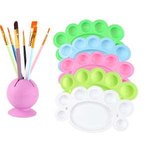 Paleta de pintura de plástico de 8 Agujeros al por mayor, placa mezcladora de colores de pies pequeños para suministros de arte, incluyendo pintura al óleo, venta al por mayor de plástico - Product Image 3
