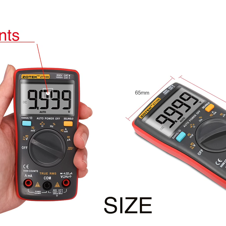 9999 Counts ZOTEK ZT109 Digital Multimeter - Palm-Size Handheld
