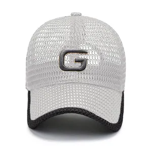 工厂廉价夏季户外帽男女通用独特设计透气全网眼棒球帽，带定制橡胶贴片