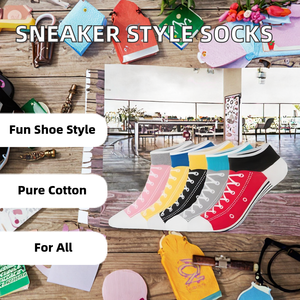 Chaussettes de cheville fantaisie en coton 100% pour femmes et hommes, motif dessin animé, style décontracté, ressemblant à des chaussures - Product Image 2