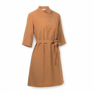 Robe midi en soie de mûrier unie à manches courtes, coupe trapèze, décontractée pour femme avec ceinture à la taille - Product Image 3