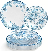 80 Assiettes jetables en plastique sans BPA, motif floral chinoiserie blanc et bleu, 10,25 po pour le dîner et 7,5 po pour le dessert, pour événements et mariages