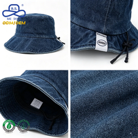 Chapeau Bob en Jean Délavé Rétro de Qualité Supérieure, Couleur Unie, Personnalisable avec Étiquette, avec Cordon de Serrage, pour Hommes et Femmes, Style Décontracté Streetwear, OEM ODM