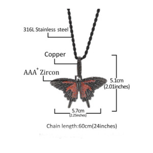 hip hop schwarzer schmetterling anhänger schmuck halskette aaa zirkon perlen iced out kristall diamant für herren 24 zoll kette inklusive - Product Image 4