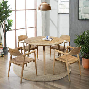 Mid Century Style <b>Round</b> Teak Wood Dining <b>Table</b>, finely sanded in natural colour, perfect for stylish <b>outdoor</b> furniture settings - Product Image 1
