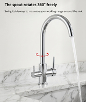Robinet mélangeur moderne à double poignée en acier inoxydable avec cartouche céramique pour purificateur d'eau domestique et projets de cuisine
