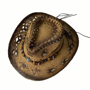 Chapeau de cowboy en paille vieilli pour homme, style western, avec bande, vente en gros à prix abordable - Product Image 4