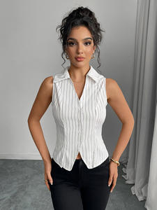 European and American <b>sleeveless</b> striped shirt 2026 summer temperament slim shirt <b>cardigan</b> top <b>women's</b> clothing - Product Image 3