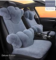 Accesorio Interior para mujer, conjunto completo de invierno, cojín para la cintura, almohada para reposacabezas, piel corta de terciopelo de felpa, funda para asiento de coche con forma de corazón esponjoso