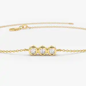 VLOVE Fine Jewelry Bracelet en diamant pour femme Bracelet en diamant trio en or 14 carats avec chaîne fine