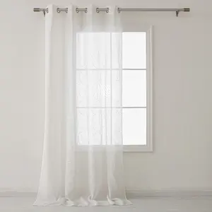 Rideaux en tulle transparent avec broderie blanche à motif géométrique et cercle au design moderne personnalisé Rideau Voilage pour fenêtre