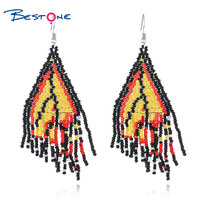 Anting-Anting Manik-manik Biji Bohemian Kustom Anting-Anting Sayap Kupu-kupu Oranye Kupu-kupu Panjang untuk Hadiah Wanita