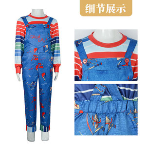 Venta caliente Película <span class=keywords><strong>de</strong></span> terror Juego <span class=keywords><strong>de</strong></span> niños <span class=keywords><strong>Chucky</strong></span> Cosplay Mono azul Disfraz Niño Halloween - Product Image 5