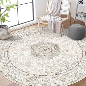 <span class=keywords><strong>Tapis</strong></span> ronds d'intérieur, à poils ras, lavables en machine, style abstrait, vieilli, blanc <span class=keywords><strong>beige</strong></span>, turc persan, pour salon - Product Image 3